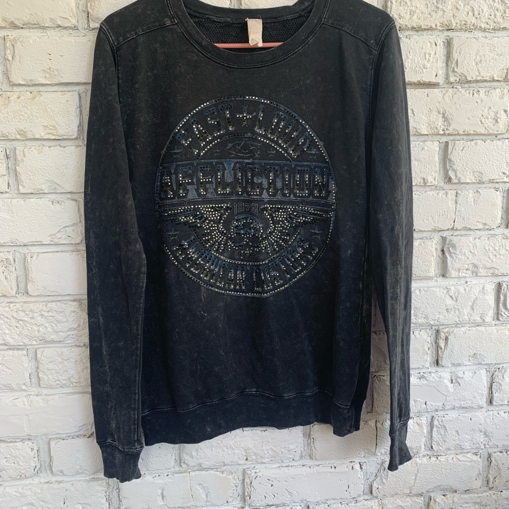 Y2K Women’s Affliction American Customs long sleeve mesh back tee shirt SM